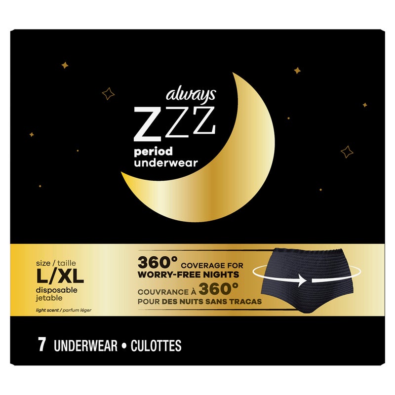 Always ZZZ Overnight Disposable Period Underwear for Women Size LG, 360Â° Coverage, 7 Count - Image 1