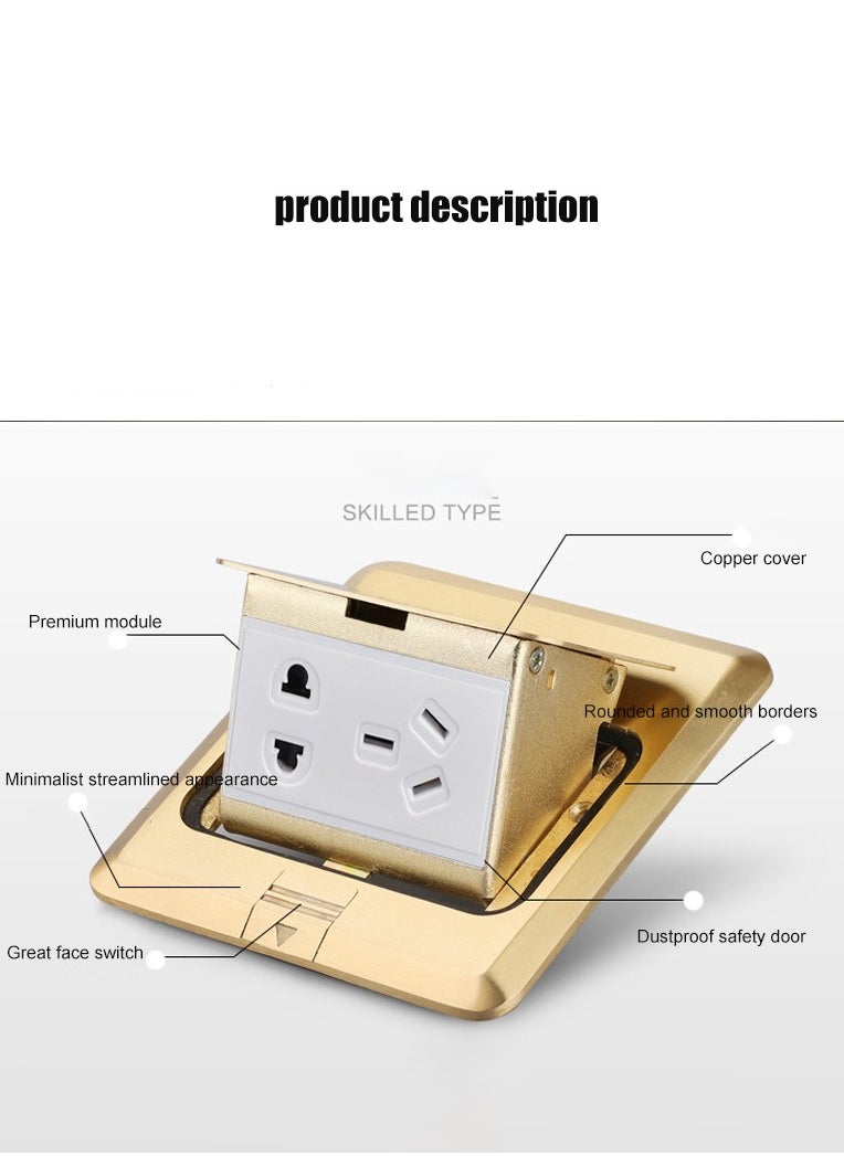 OULIYO - All-Copper Curved Waterproof Floor Socket Damping Luxury Multi-functional Hidden Floor Socket Slow Pop-Up Floor Socket - Image 1