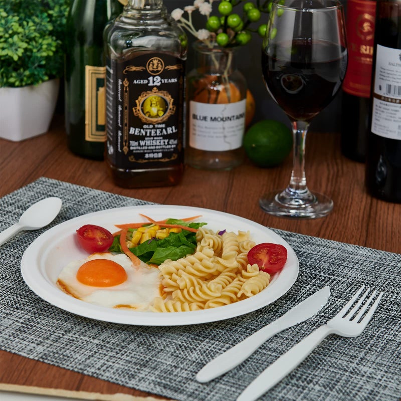 ECOLipak 100% Compostable 10 Inch Heavy Duty Paper Plates  150 Pack Disposable Biodegradable Eco-friendly Sugarcane Bagasse Plates for Dinner Party(White) - Image 5