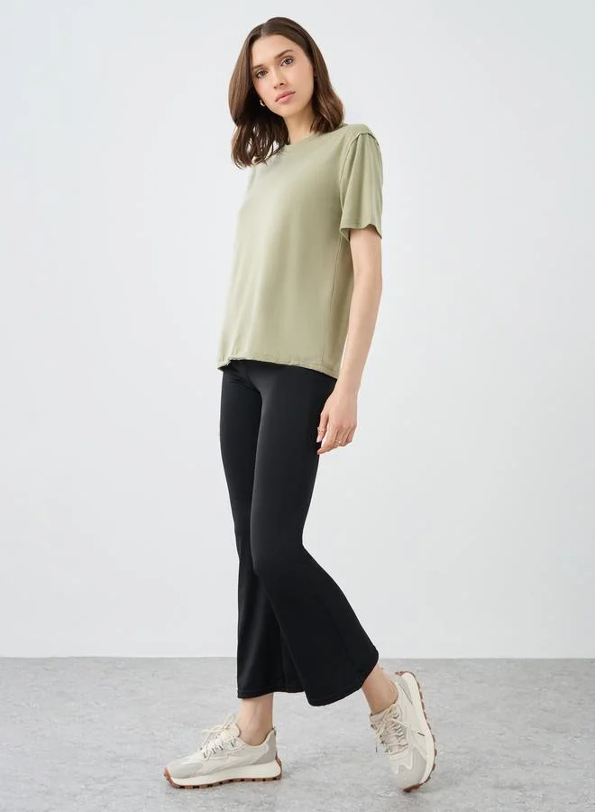 تايك تو Take Two Solid Elastic Waist Flared Leggings