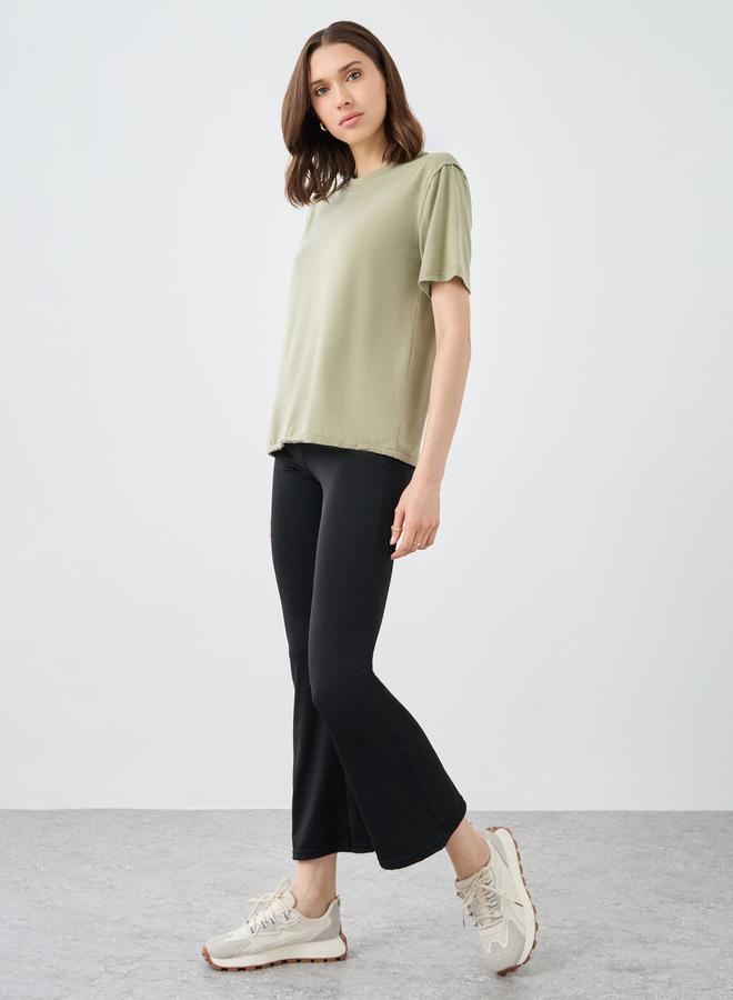 Take Two Styli Solid Elastic Waist Flared Leggings - Image 1