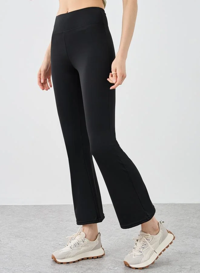 تايك تو Take Two Solid Elastic Waist Flared Leggings