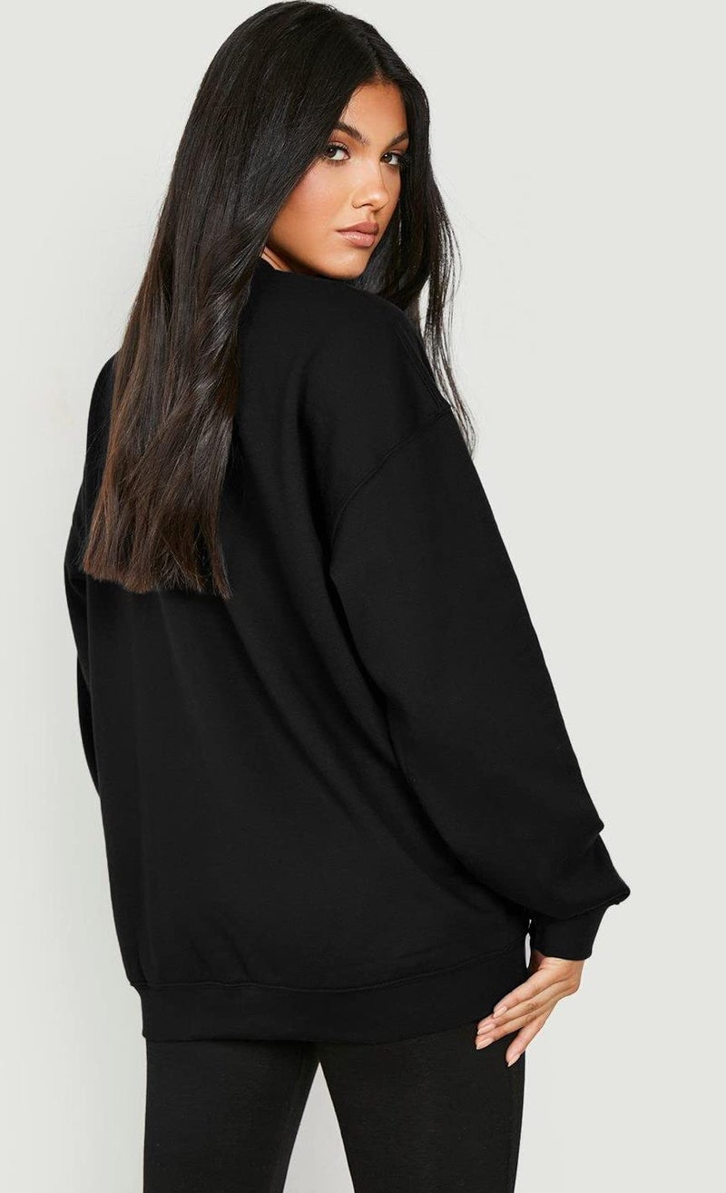 LEOTUDE Women's Loopknit Round Neck Loose Full Sleeve Sweatshirt (GRL_W11_Blk11_P_Black_S) - Image 2