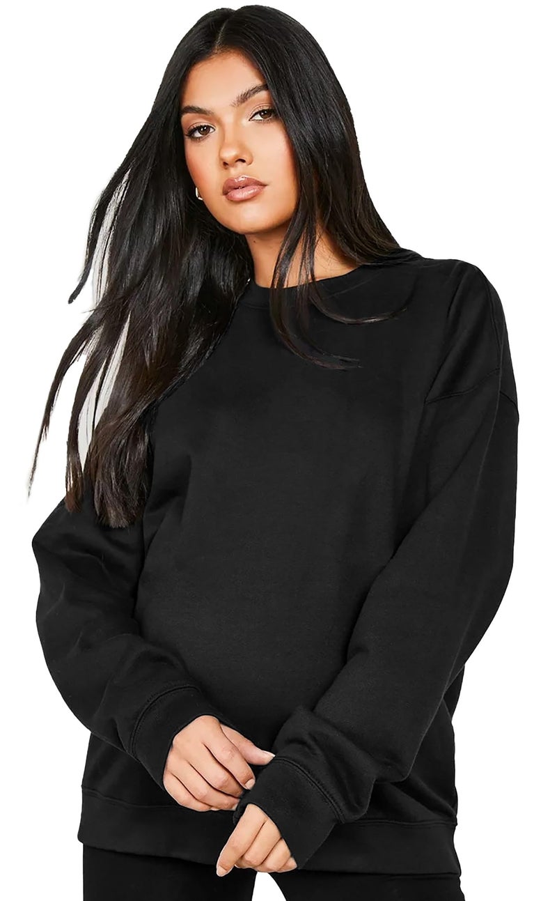 LEOTUDE Women's Loopknit Round Neck Loose Full Sleeve Sweatshirt (GRL_W11_Blk11_P_Black_S) - Image 5
