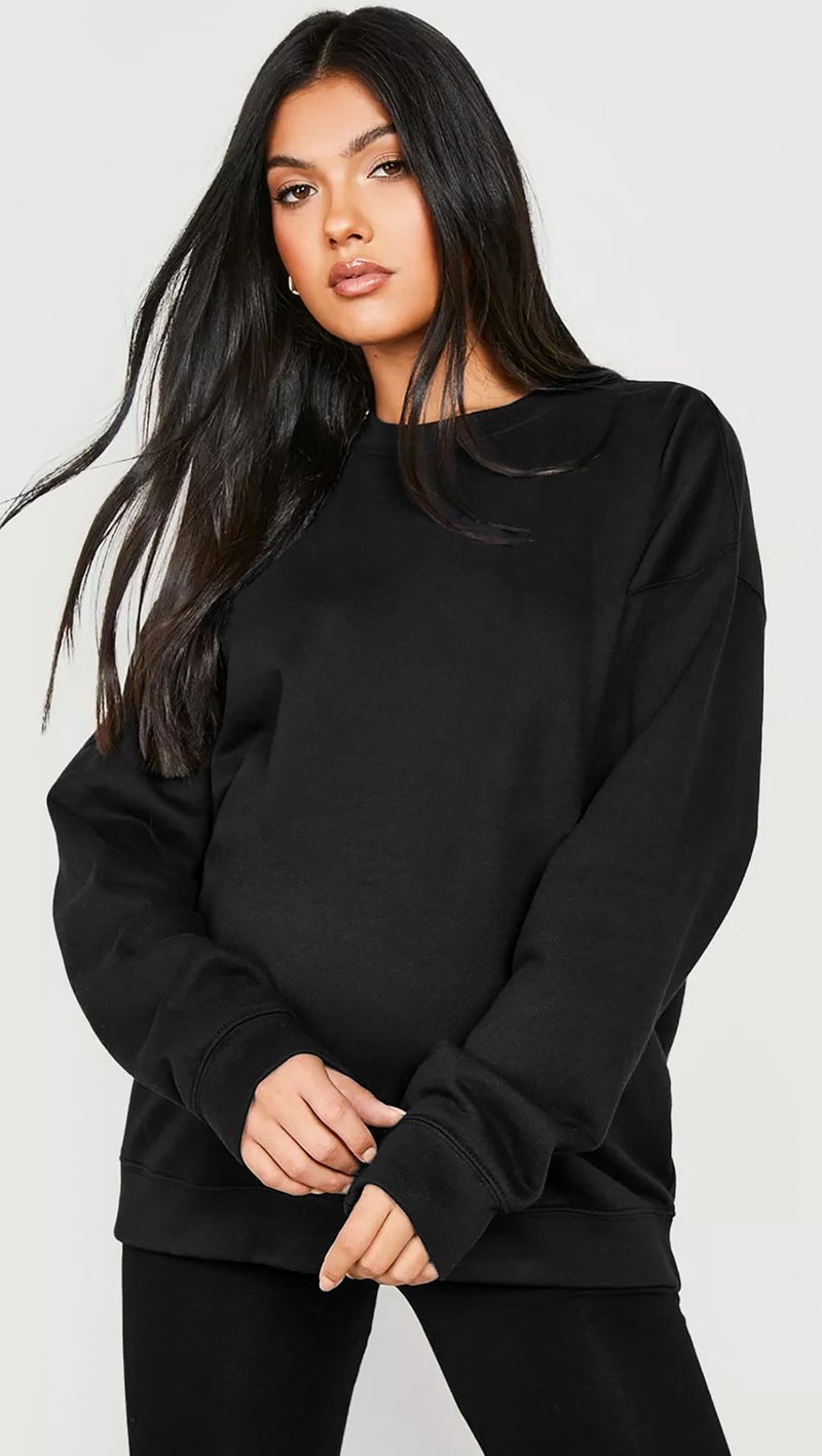 LEOTUDE Women's Loopknit Round Neck Loose Full Sleeve Sweatshirt (GRL_W11_Blk11_P_Black_S) - Image 3