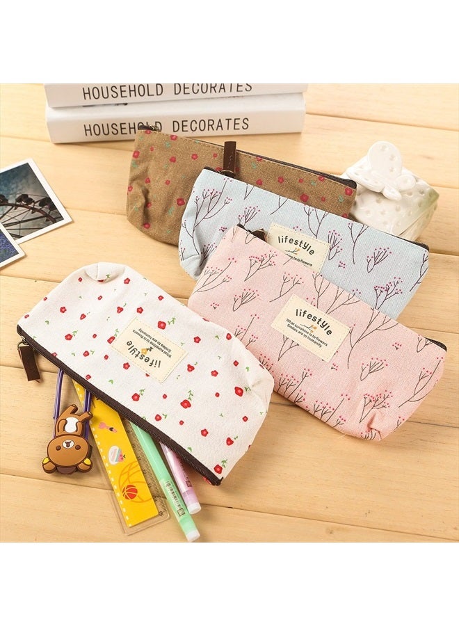 AKIRO Pencil Case, Cute Floral Flower Canvas Zipper Pencil Cases Lovely Fabric Flower Tree Pen Bags Supplies 4 Pcs - Image 2
