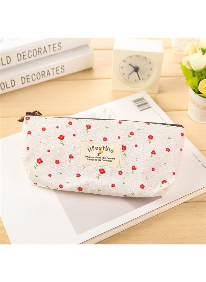 AKIRO Pencil Case, Cute Floral Flower Canvas Zipper Pencil Cases Lovely Fabric Flower Tree Pen Bags Supplies 4 Pcs - Image 5