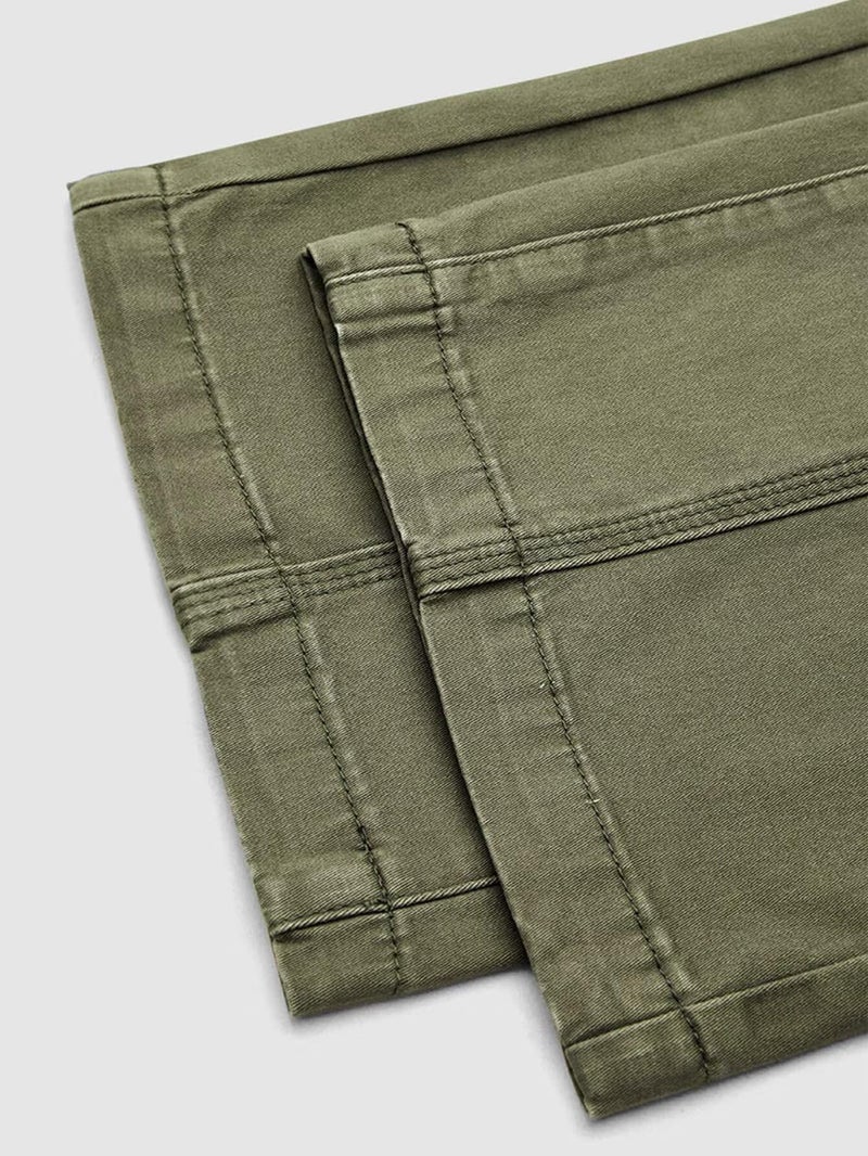 Flamingals Women Straight Leg Mid Rise Casual Solid Seam Front Flap Pocket Pants Green XL - Image 5