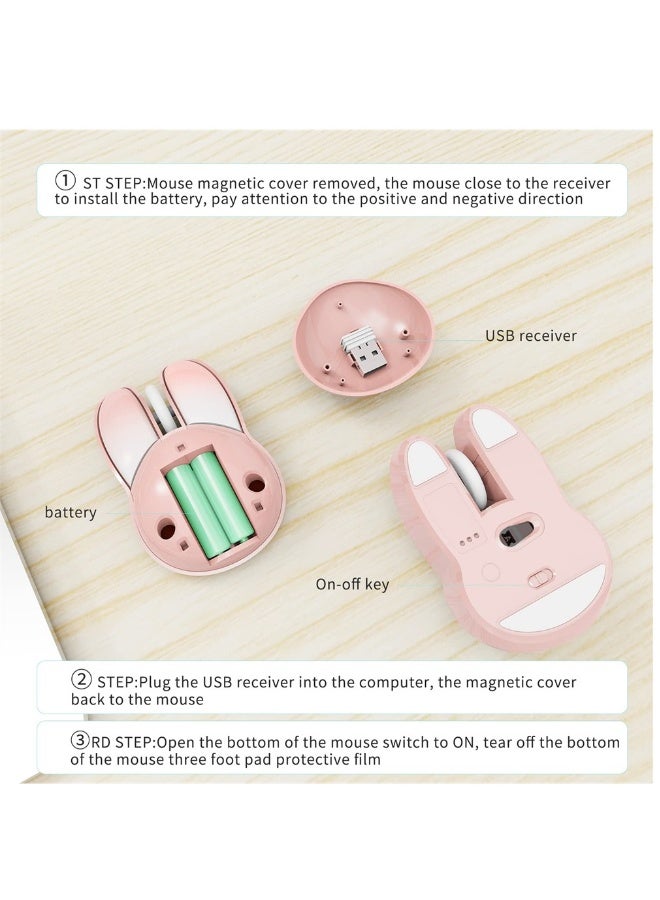 Cute Rabbit Wireless Silent Mouse 24G Slim Optical Mice for PC Laptop Notebook Pink Color - Image 3