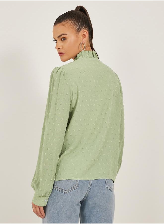 Styli Dobby Button Down Regular Fit Top with Lace Detail  - Image 5