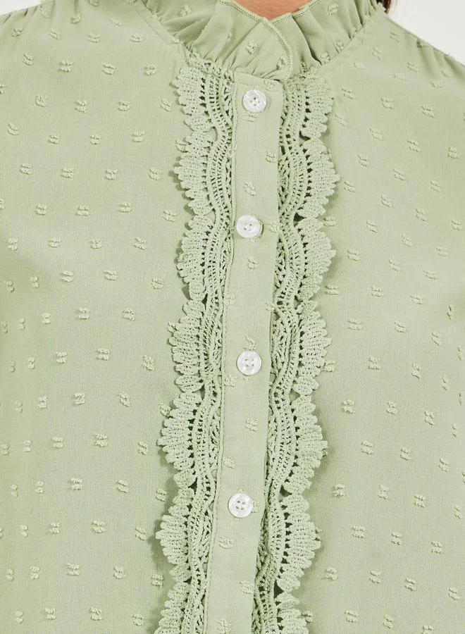 Styli Dobby Button Down Regular Fit Top with Lace Detail