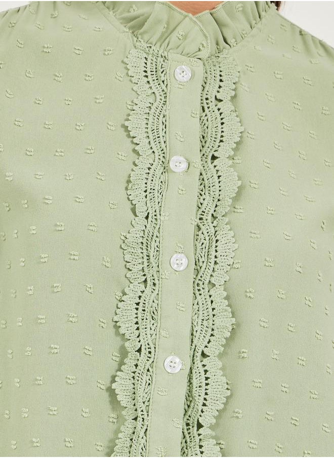 Styli Dobby Button Down Regular Fit Top with Lace Detail  - Image 4