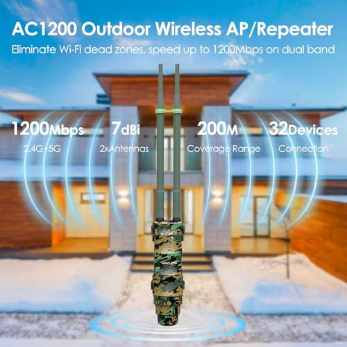 WAVLINK AC1200 موسع واي فاي خارجي طويل المدى بنطاق مزدوج نقطة وصول خارجية مع طاقة نشطة وسلبية عبر الإيثرنت منفذ WAN/LAN مقاوم للماء IP67 يدعم وضع APRouterRepeater 2x7dBi هوائيات خضراء - Image 3