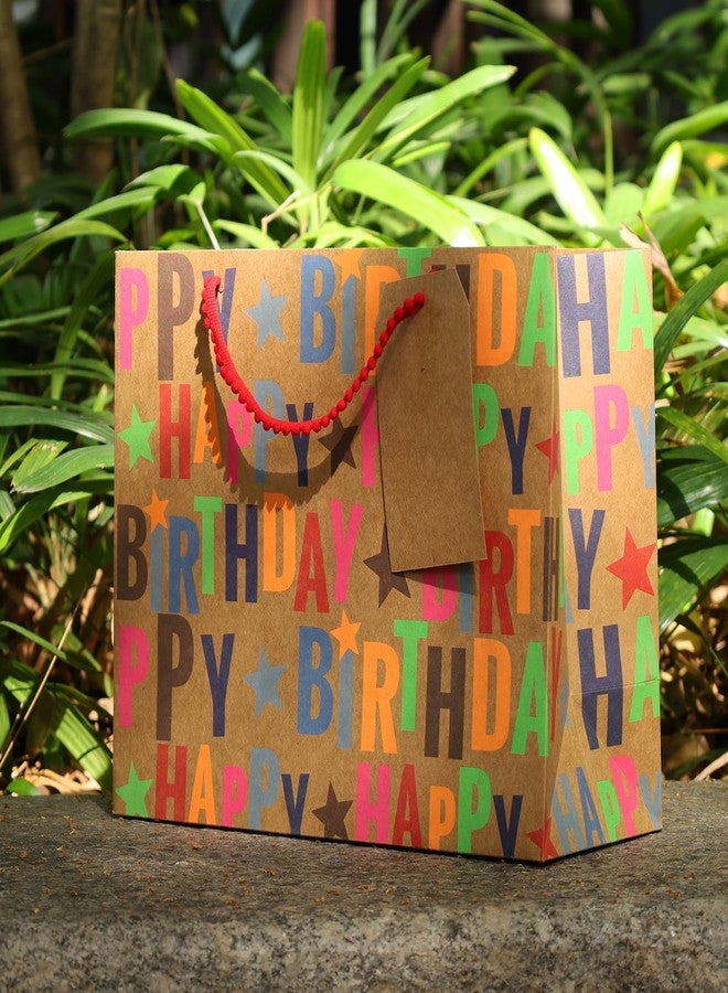 LaRibbons 13" Large Kraft Birthday Gift Bag with Tissue Paper and Greeting Card, Colorful Text Happy Birthday and Stars Design, Perfect for Boys, Girls, Kids, Men - Image 5