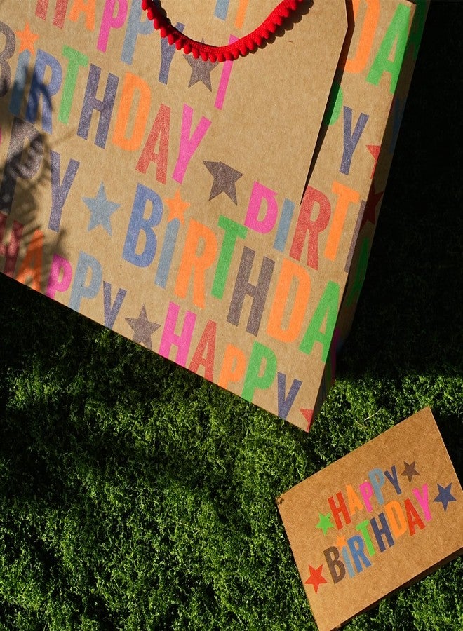 LaRibbons 13" Large Kraft Birthday Gift Bag with Tissue Paper and Greeting Card, Colorful Text Happy Birthday and Stars Design, Perfect for Boys, Girls, Kids, Men - Image 4