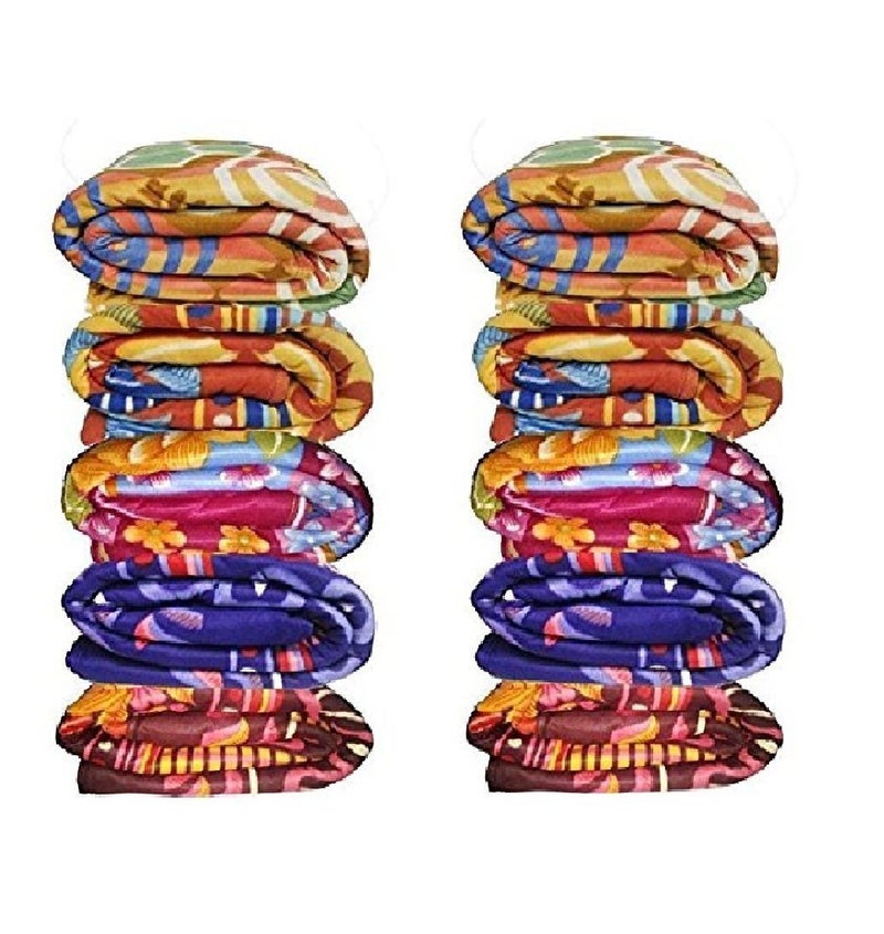 Goyal's Fleece Double Bed Multicolour Printed Blanket 250TC - Set of 10 - Image 1