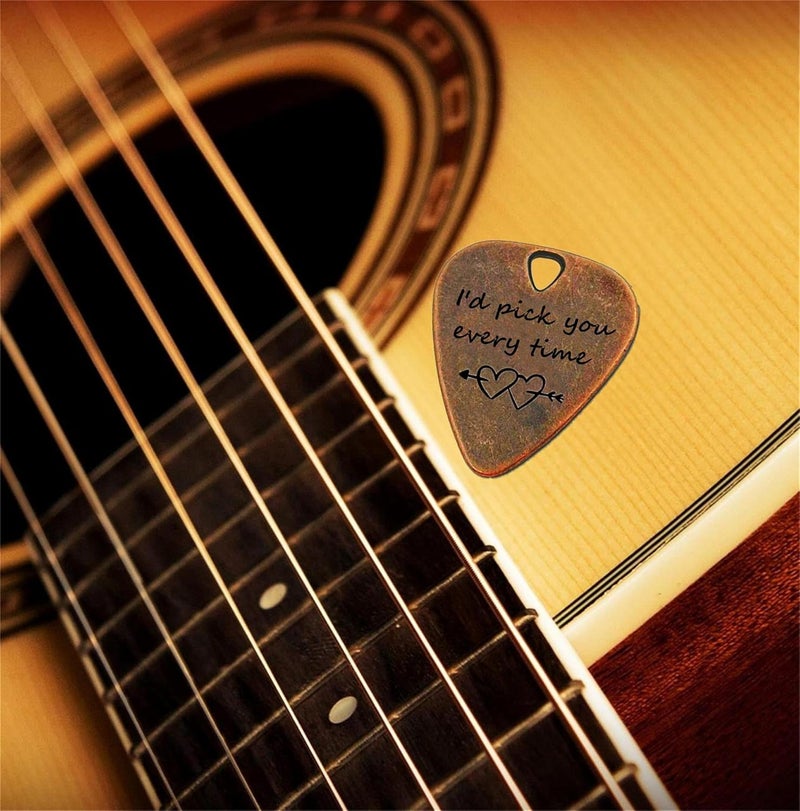 JUPPE Bronze Copper I'd Pick You Every Time Guitar Pick With Leather Case Music Birthday Gifts For Boyfriend Girlfriend Valentine's Day Gifts For Him Her (I'd Pick You Every Time) - Image 4