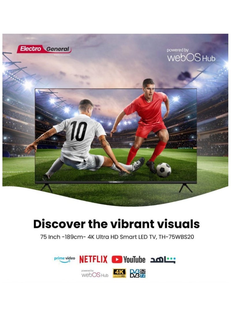 Electro General - SMART LED TV 75 Inch TH-75WBS20 - WEB OS - ULTRA HD 4K FRAMELESS DISPLAY WITH DOLBY VISION FOR AN UNPARALLELED ENTERTAINMENT EXPERIENCE WITH MAGIC REMOTE CONTROL-FREE Wall Mount Bracket - Image 1