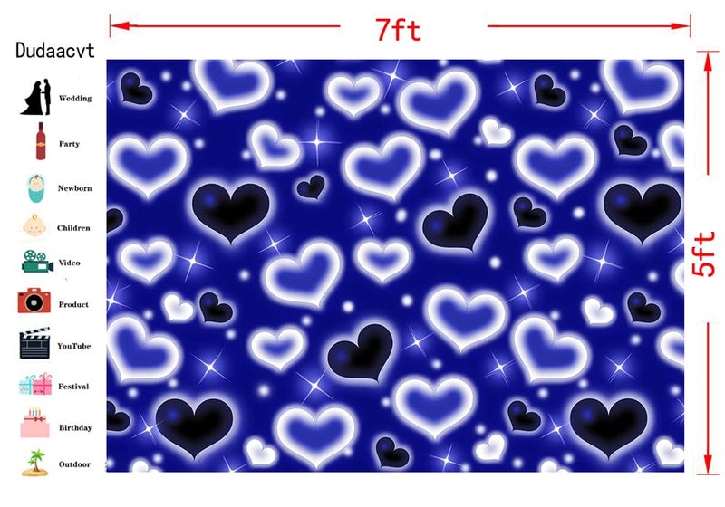 Dudaacvt 7X5FT Blue Heart Photo Backdrop 90s Backdrops for Photoshoot Valentine's Day Backdrop Women Men Happy Birthday Photography Background Banner Photo Booth Studio Props D728 - Image 5