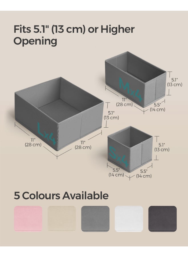 SONGMICS Drawer Organisers, Dresser Dividers, Set of 12, Foldable Fabric Storage Boxes for Socks, Underwear, Bras, Ties, Scarves, Dove Grey - Image 4