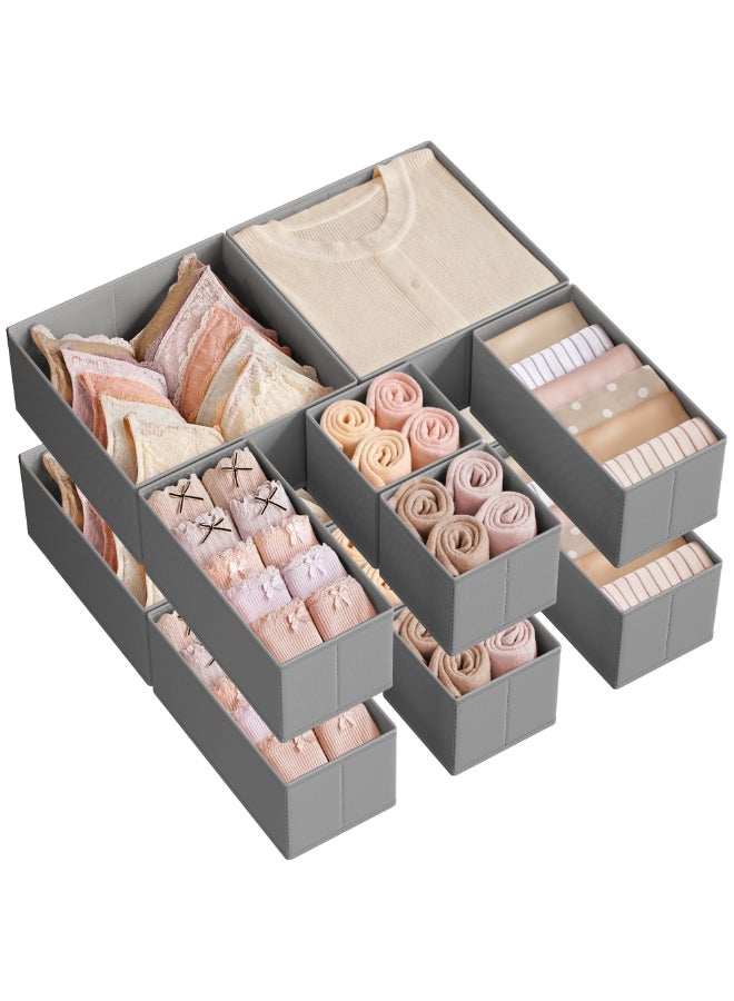 SONGMICS Drawer Organisers, Dresser Dividers, Set of 12, Foldable Fabric Storage Boxes for Socks, Underwear, Bras, Ties, Scarves, Dove Grey - Image 1