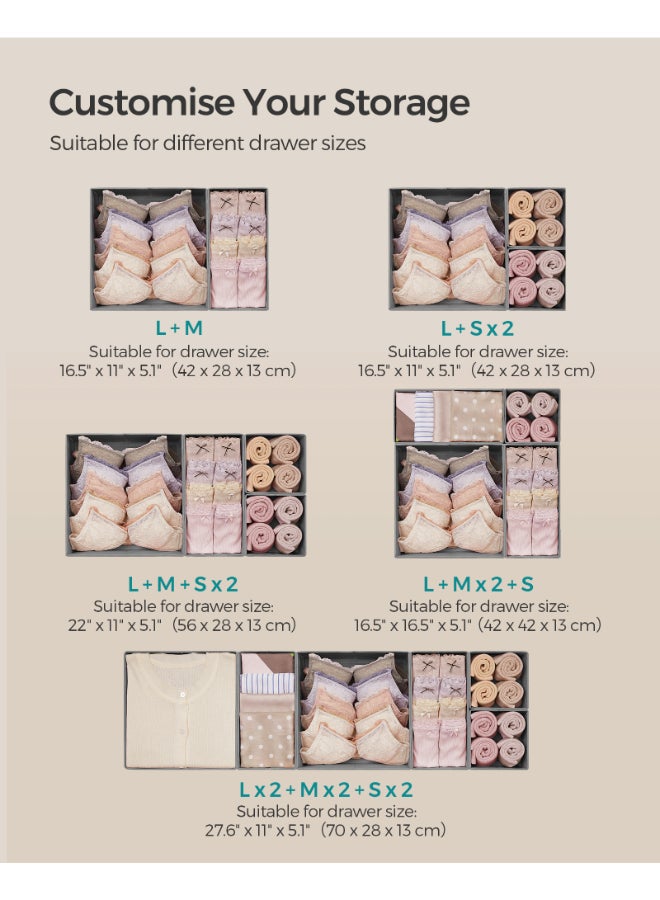 SONGMICS Drawer Organisers, Dresser Dividers, Set of 12, Foldable Fabric Storage Boxes for Socks, Underwear, Bras, Ties, Scarves, Dove Grey - Image 5