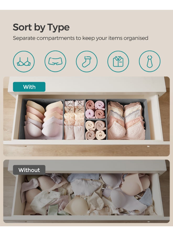 SONGMICS Drawer Organisers, Dresser Dividers, Set of 12, Foldable Fabric Storage Boxes for Socks, Underwear, Bras, Ties, Scarves, Dove Grey - Image 3
