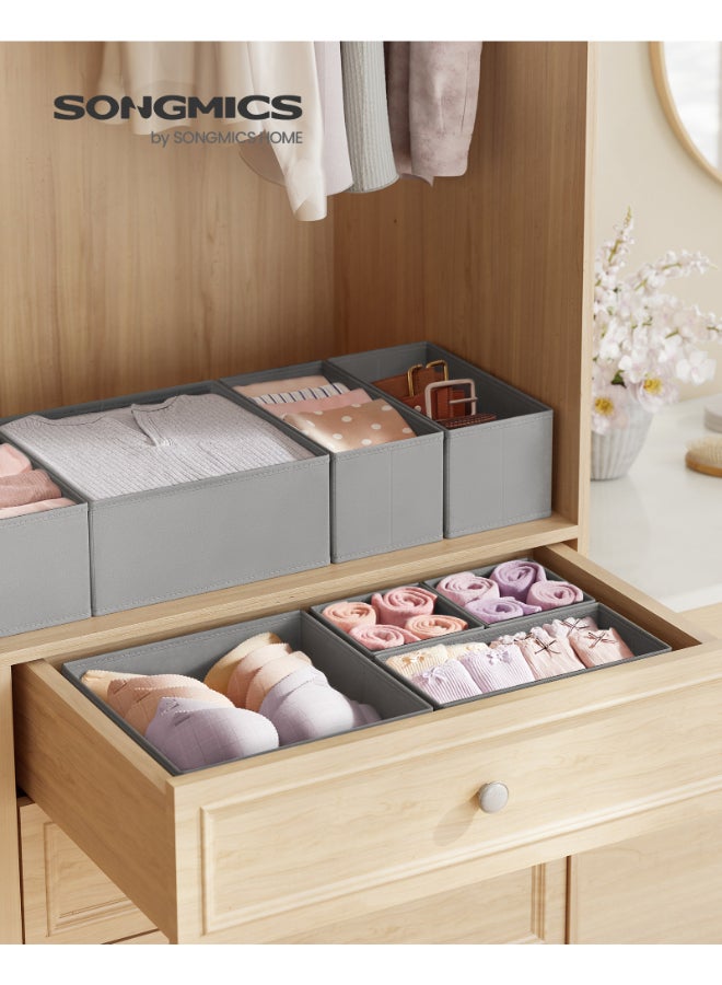 SONGMICS Drawer Organisers, Dresser Dividers, Set of 12, Foldable Fabric Storage Boxes for Socks, Underwear, Bras, Ties, Scarves, Dove Grey - Image 2