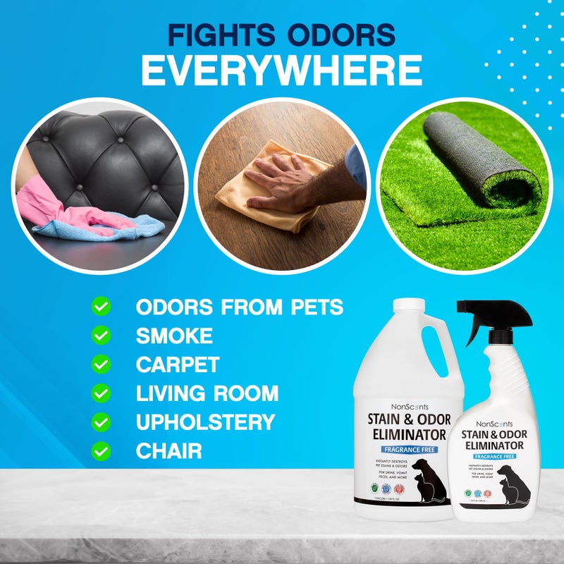 NonScents Stain & Odor Eliminator Spray for Strong Odor - 32 oz - Pet Odor Eliminator for Home - Carpet Stain Remover for Cats and Dog Pee - Cat Urine Destroyer - Carpet Cleaner Spray - Image 4