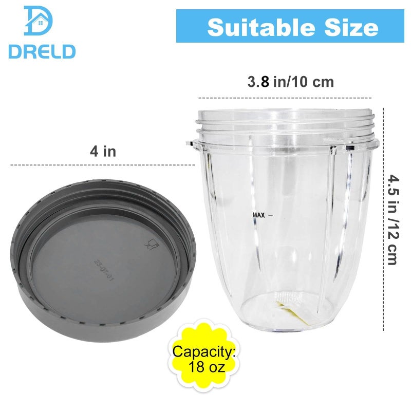 DRELD Blender Cups Replacement for Nutribullet Blender 18OZ Cup with Lid, Compatible with Nutribullet 600W 900W Blender Juicer (2Pack) - Image 3