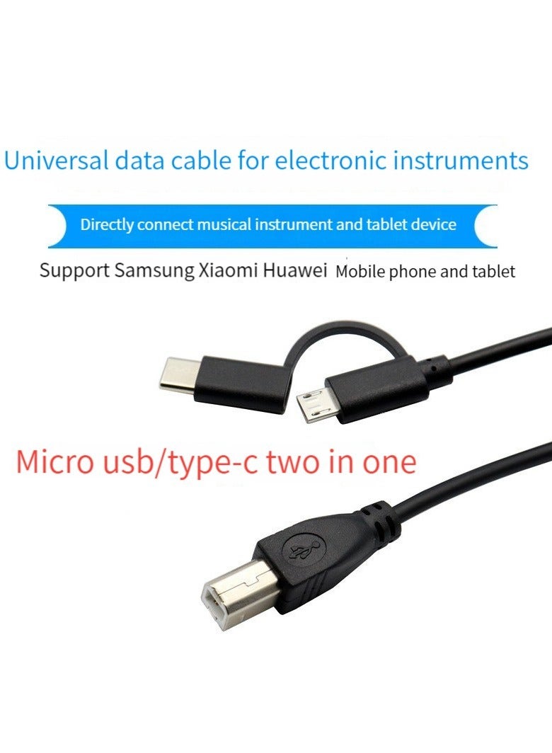كابل طابعة 2 في 1 Micro USB/Type-C، كابل MIDI للبيانو الكهربائي من Android Type-C، كابل طابعة (أسود) - Image 2