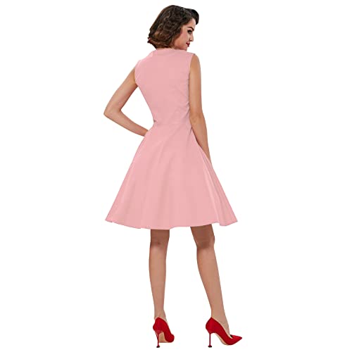KILLREAL Women's Vintage Rockabilly Floral Print Sleeveless Cocktail Party Dress Pink Large - Image 4