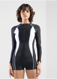FRWD Long Sleeves Zip Up Detail Colorblock Swimsuit  - Image 4