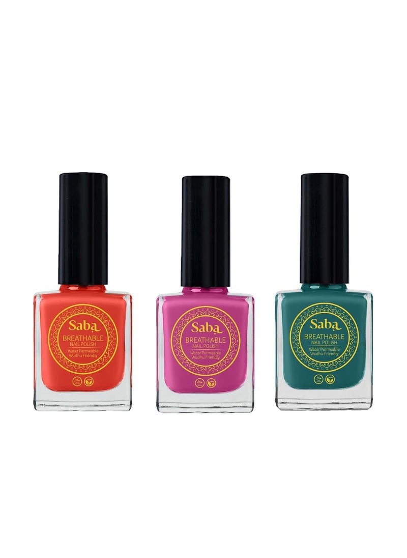 Saba Kombucha Saba Breathable Nail Polish 12 ml  Pack of 3 RED PINK  GREEN Glossy Shine No Chip Water Permeable Vegan Cruelty Free  - Image 1