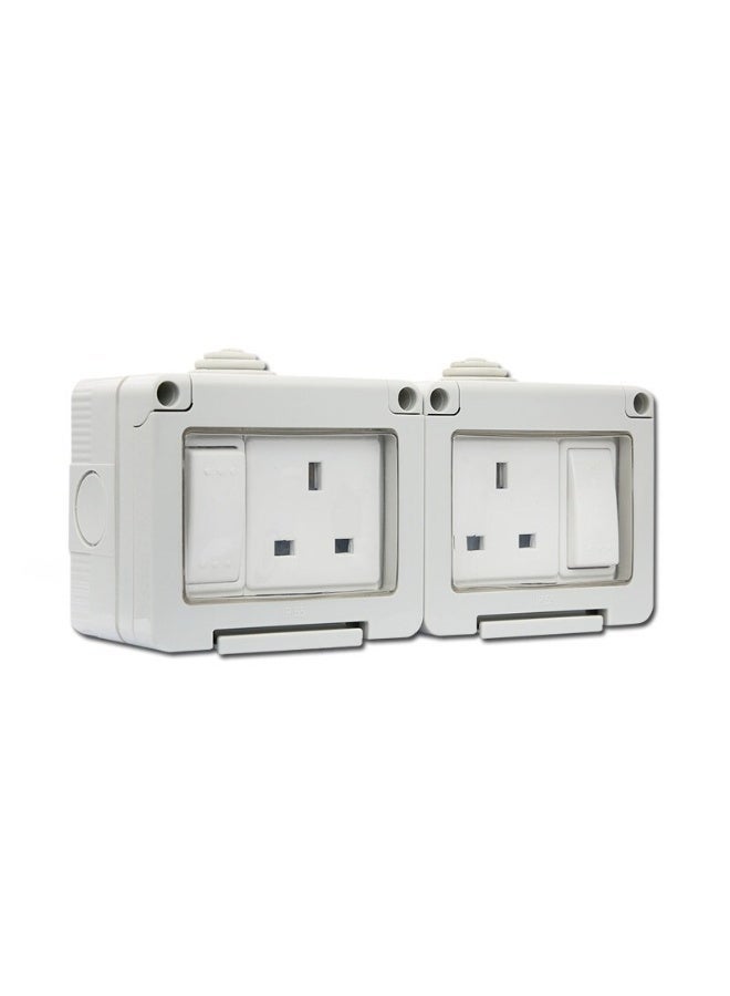 LITEX 2 Gang Outdoor Electrical Wall Mounted Universal Sockets with Switch, IP55 Waterproof Rating, 13A Sockets, 10A Switches, Grey - Image 3