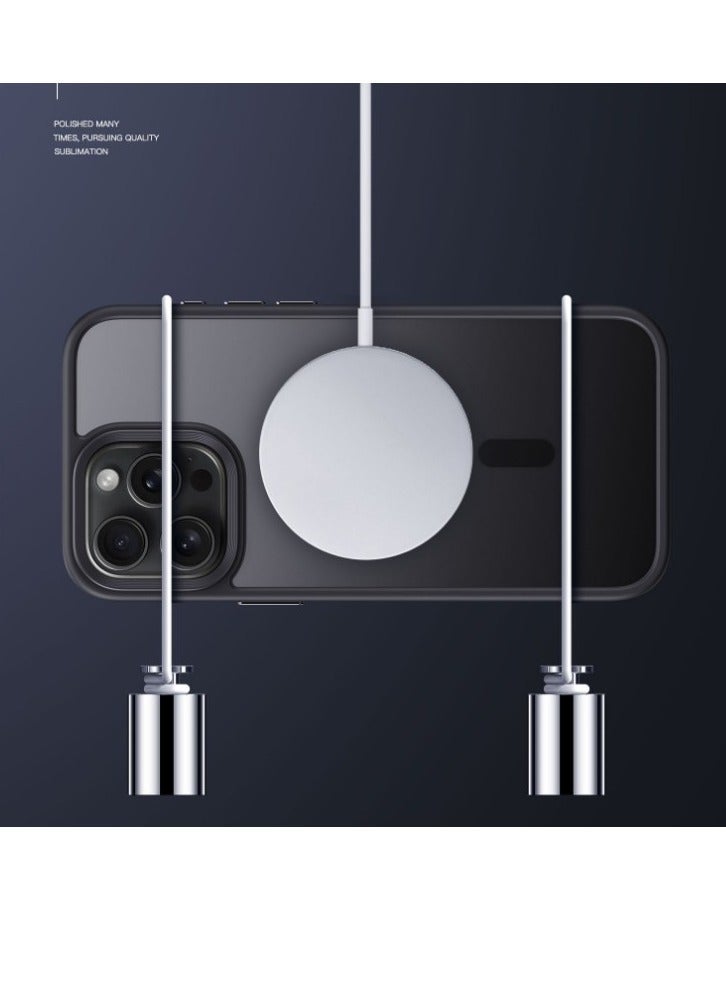 general iPhone16promax mobile phone case, matte magnetic belt shooting button case, suitable for Apple, mobile phone case (black) - Image 3