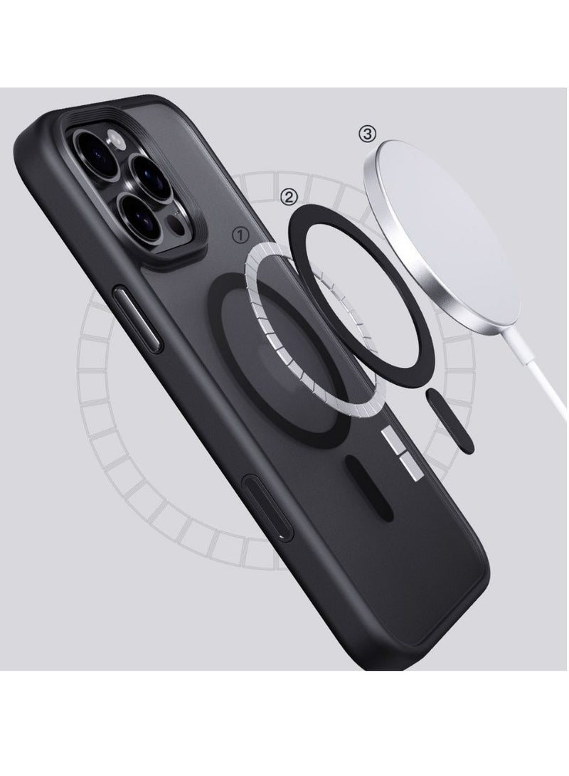 general iPhone16promax mobile phone case, matte magnetic belt shooting button case, suitable for Apple, mobile phone case (black) - Image 2