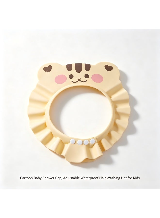 HPMY Cappello da bagno per bambini, cappello da bagno impermeabile con animali dei cartoni animati, prodotti di sicurezza per il bagno dei bambini, tappi morbidi regolabili per lavare i capelli per - Image 1