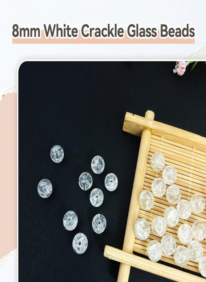 بامير تونج بامير تونغ، 400 قطعة، 8 مم، خرز زجاجي دائري للأساور، خرز ناعم فضفاض، مناسب للقلائد والأقراط وصناعة المجوهرات والحرف اليدوية (أبيض متشقق) - Image 5