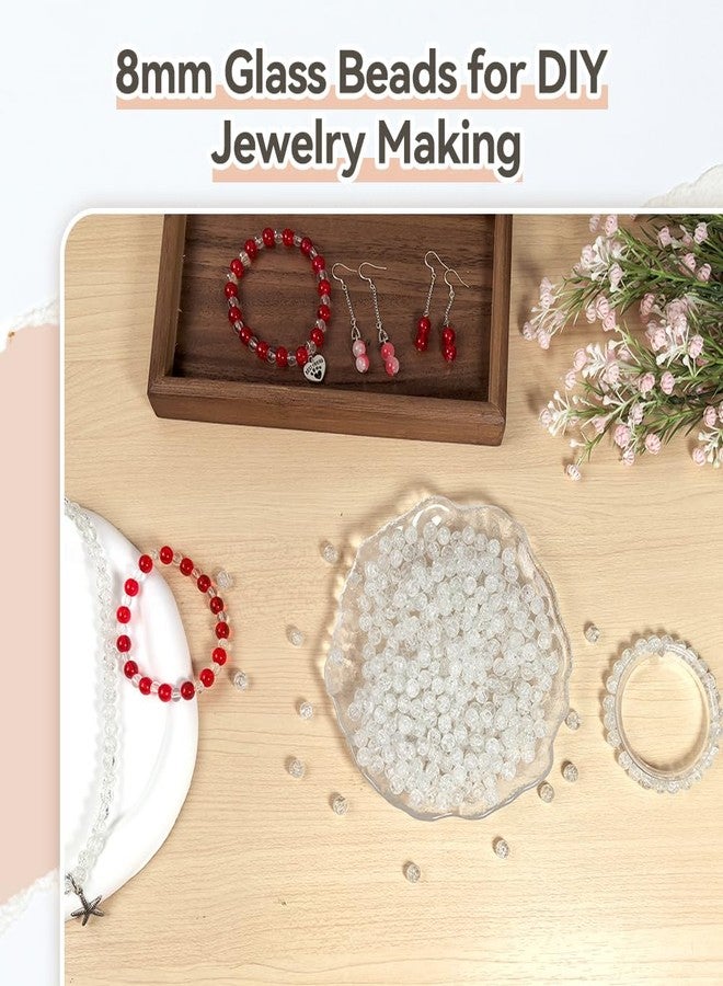 بامير تونج بامير تونغ، 400 قطعة، 8 مم، خرز زجاجي دائري للأساور، خرز ناعم فضفاض، مناسب للقلائد والأقراط وصناعة المجوهرات والحرف اليدوية (أبيض متشقق) - Image 2