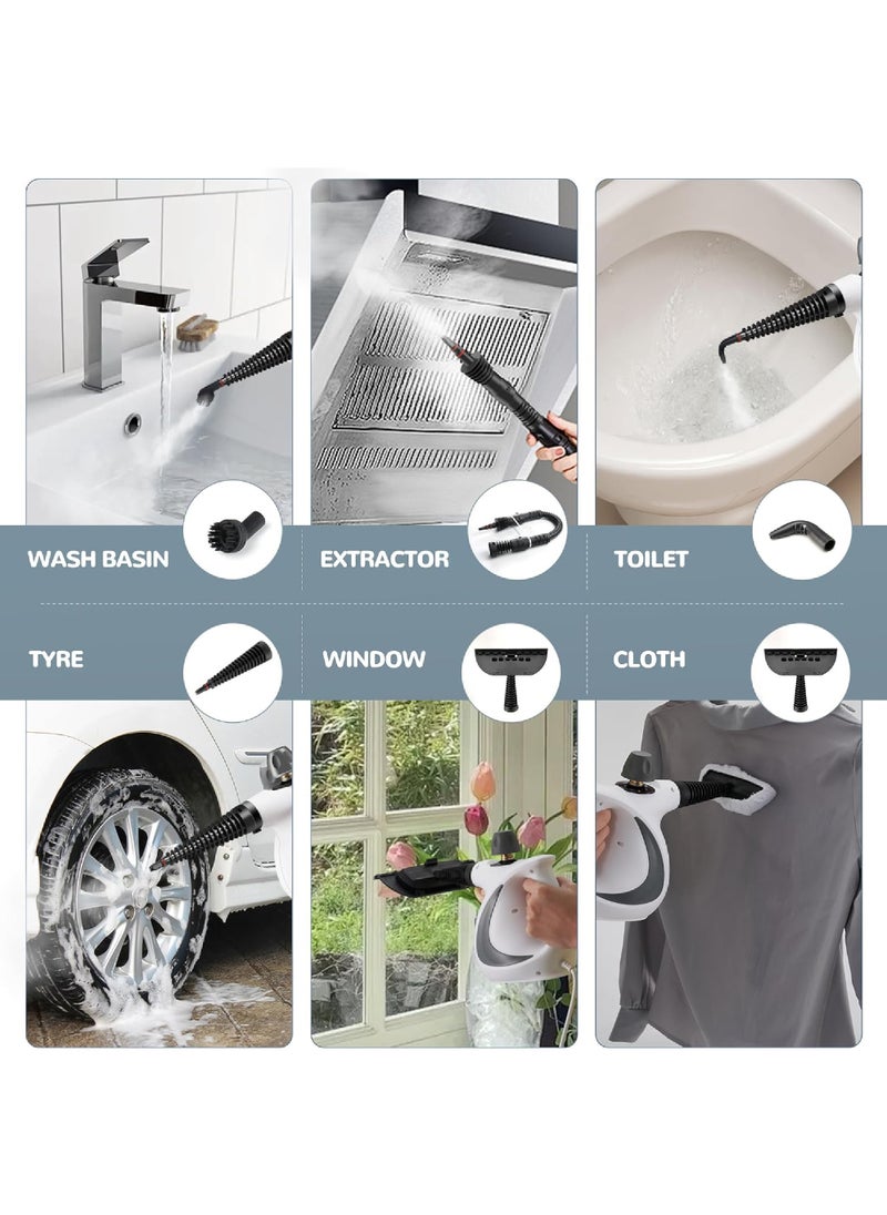 Handheld Steam Cleaner, Portable Steamer with Large Capacity,11-Piece Accessory Set for Floor, Car, Carpet, Upholstery, Couch, Tile, Windows Cleaning (Grey)