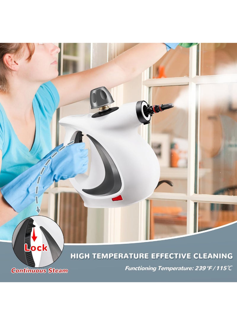 Handheld Steam Cleaner, Portable Steamer with Large Capacity,11-Piece Accessory Set for Floor, Car, Carpet, Upholstery, Couch, Tile, Windows Cleaning (Grey)