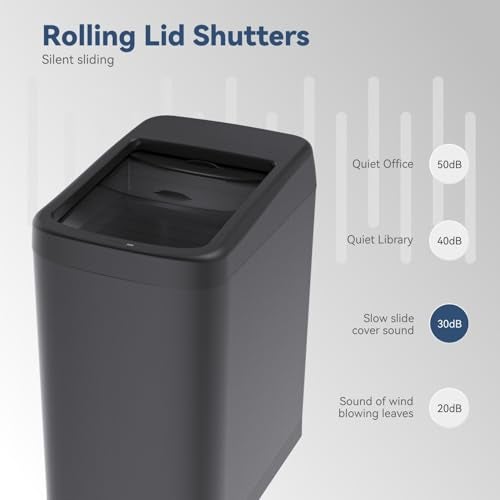 ELLO&ALLO Garbage Can Motion Sensor Trash Can 13 Gallon for Kitchen with Roll Up Lid, Automatic Touch Free High-Capacity with Wheels Black Waste Bin - Image 4