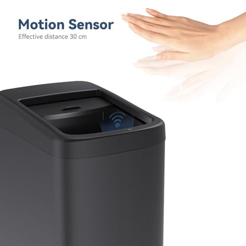 ELLO&ALLO Garbage Can Motion Sensor Trash Can 13 Gallon for Kitchen with Roll Up Lid, Automatic Touch Free High-Capacity with Wheels Black Waste Bin - Image 3