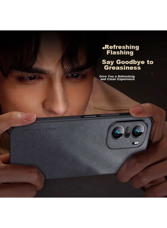 Shangsu, Suitable For Redmi K40 Phone Case, Redmi K40pro Protective Cover, Shockproof, Full Lens Protection, Soft Shell, Simple Luxury, Lambskin Silicone Outer Case, For Women And Men, Leather Case, Black - Image 5