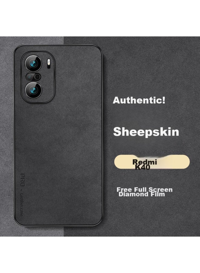 Shangsu, Suitable For Redmi K40 Phone Case, Redmi K40pro Protective Cover, Shockproof, Full Lens Protection, Soft Shell, Simple Luxury, Lambskin Silicone Outer Case, For Women And Men, Leather Case, Black - Image 1