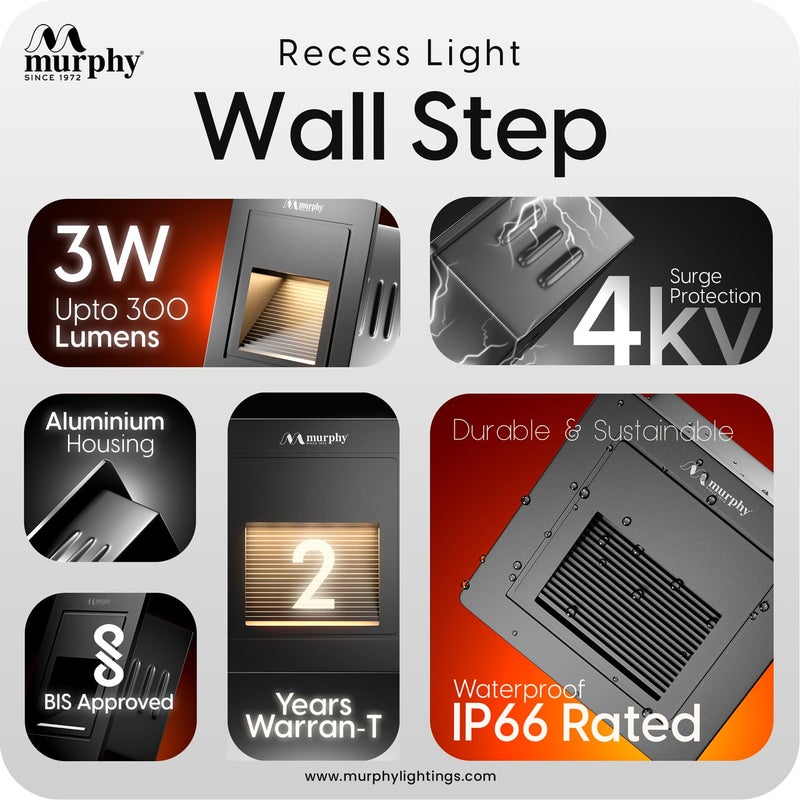 Murphy 3W Wall Step Conceal Light Outdoor and Indoor LED Foot Light with Aluminium IP65 Grade Waterproof Body : Warm White, Pack of 1 - Image 3
