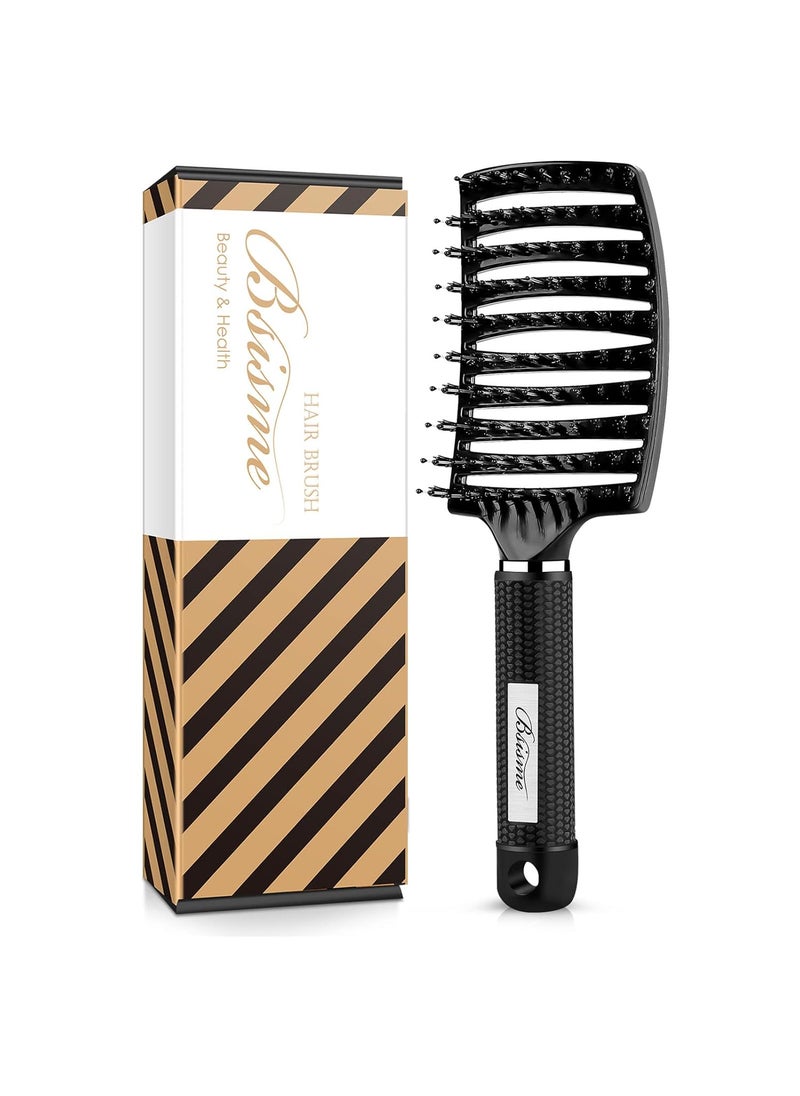 Bsisme - Hair Brush Boar Bristle Hair Brush Faster Blow Drying Professional Curved Vent Styling Hair Brushes for Women Men Kids Paddle Detangler Brush for Wet Dry Curly Thick Thin Hair Black - Image 1
