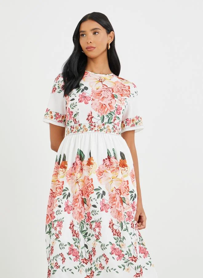 Take Two Take Two Floral Print Short Sleeve Midi Dress