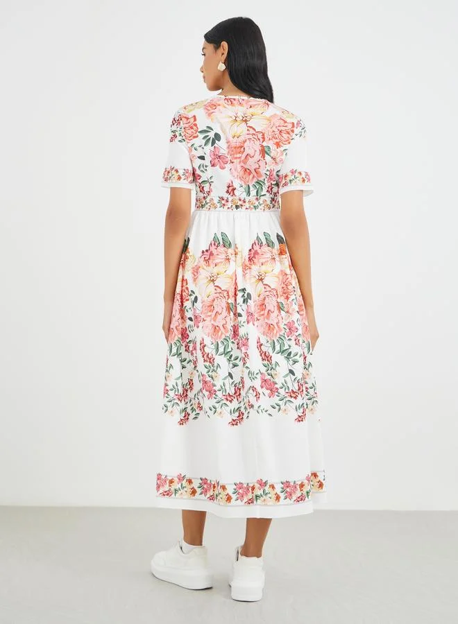 Take Two Take Two Floral Print Short Sleeve Midi Dress